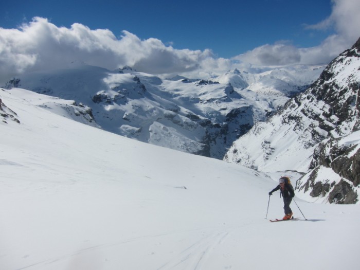 Cruisy slopes before last steep bootpack to Cerberus col