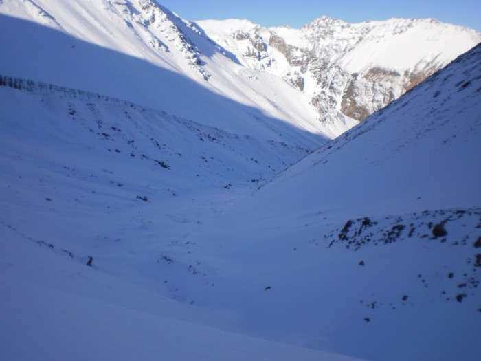 Skiing down the Upper Cass Valley at about 1700m on a poor snow year